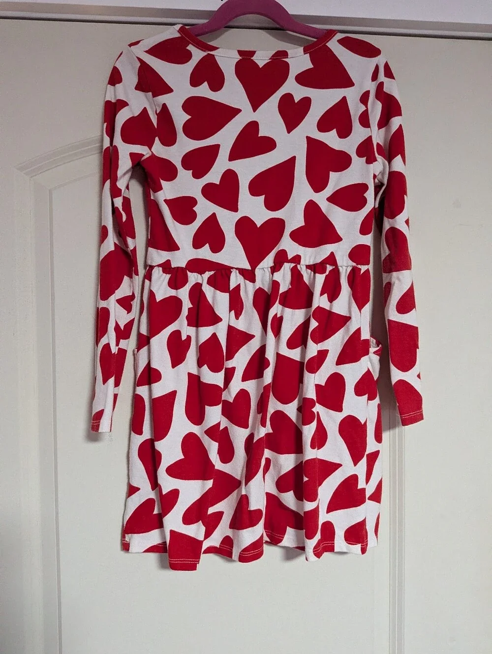 Girls' Red Heart Print Long Sleeve Dress
